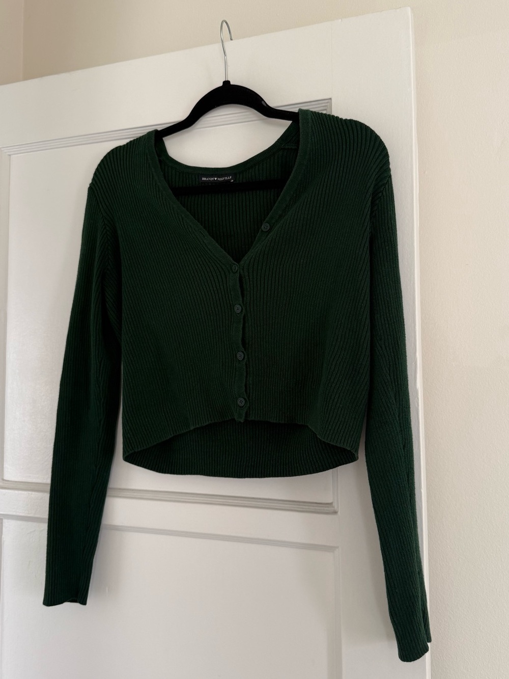 Dark Green Ribbed Button-Front Women's Sweater